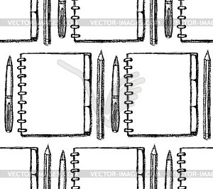 Sketch notebook, pen and pencil - vector clipart