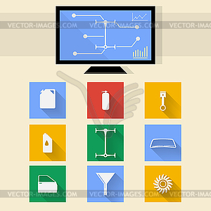 Flat icons for auto repair - vector clipart