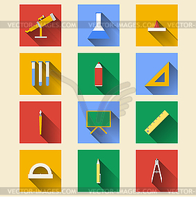 Flat icons for school supplies - vector clipart