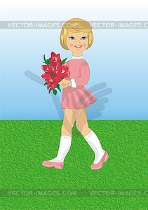 Girl with a bouquet of flowers - vector image