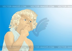 Задумчивый мальчик - изображение векторного клипарта