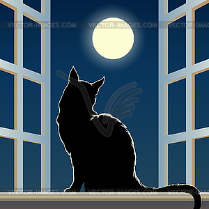 Cat on window sill - color vector clipart