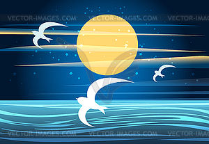 Night seascape - vector image