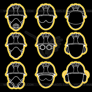 Worker protective wear element sign set - vector clipart