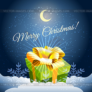 Christmas invitation card with gift - vector image