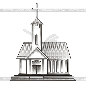 Church drawn in engraving style - vector image