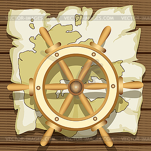 Рулевое колесо и карта - векторизованное изображение клипарта
