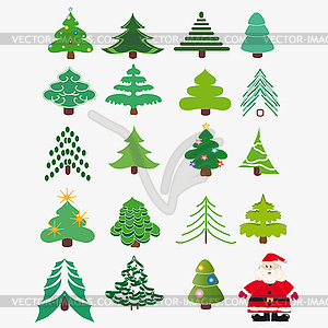 Collection of Christmas trees + Santa Claus - vector image