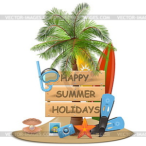 Palm with Signboard - vector clip art