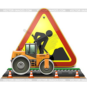 Road Construction Concept with Compactor - vector clipart
