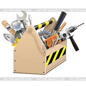 Wooden Box with Tools - vector image