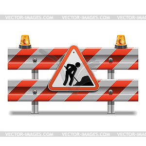 Barrier with Sign and Beacon - vector image