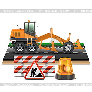 Road Construction with Grader - vector clipart