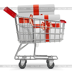 Vector Supermarket Cart with Gifts - vector clipart