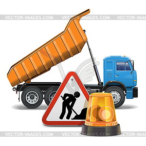 Tipper with Sign and Beacon - vector clip art