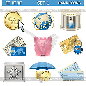 Вектор банк иконки Set - изображение в векторе