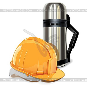 Vector Thermos with Helmet - vector clip art