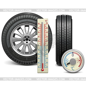 Vector Winter Tire and Thermometer - royalty-free vector image