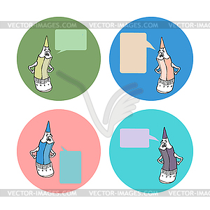 Set of cartoon pencils with signs for words - stock vector clipart