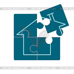 Home Icon on Blue Puzzle - vector image