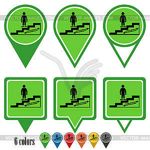 Escalator flat navigation pins - royalty-free vector image