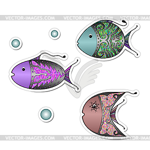 Рыба и пузыри наклейка - векторное изображение