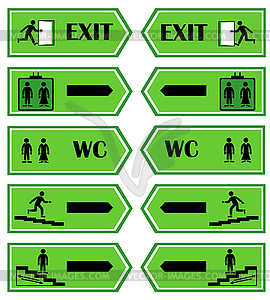 Green signs direction to exit - vector clipart