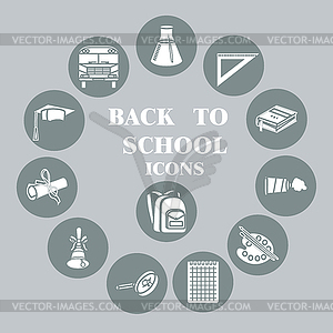 Back to school flat icon set, Grey circle - vector clipart