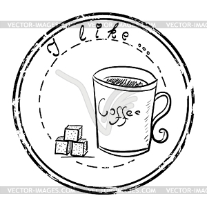 Coffee and sugar set stamp - vector clipart