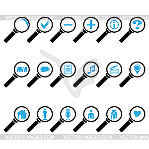 Search icon set (black and blue) with clear glass - vector clipart