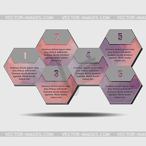 Infographic poligonal elements, 6 hexagons - vector image