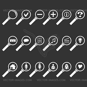 Search icon set (white) with clear glass - vector clip art