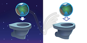 Earth flashing in toilet - vector clip art