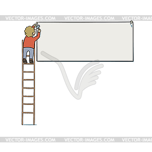 Attaching of signboard - vector clipart