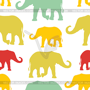 Seamless pattern with colorful silhouette elephants - vector image