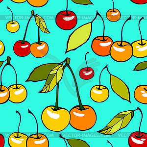 Seamless pattern with decorative sweet cherries - color vector clipart