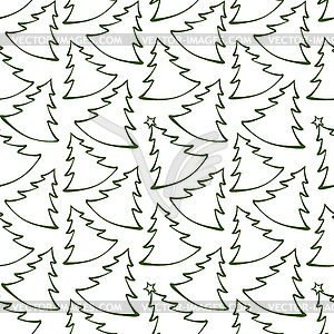 Seamless pattern with outline Christmas trees. - vector clip art