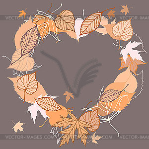 В форме сердца венок из осенних листьев - векторный дизайн
