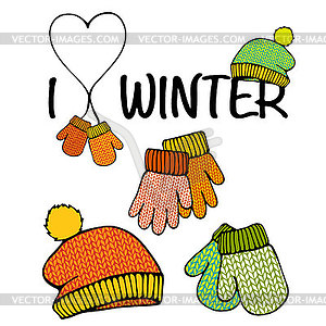 Set of winter accessories - vector clip art