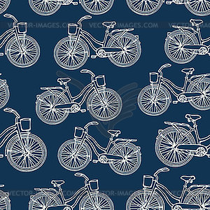 Бесшовные с наброски старинных велосипедов - стоковый клипарт
