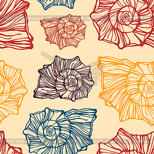 Seamless pattern with decorative seashells - vector clipart
