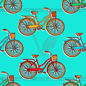 Seamless pattern with colorful vintage bicycles - vector clip art