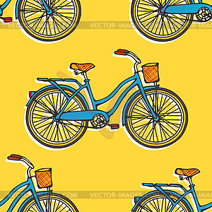 Seamless pattern with colorful vintage bicycles - color vector clipart