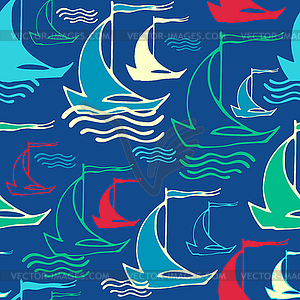 Seamless pattern with decorative retro sailing ship - vector clipart