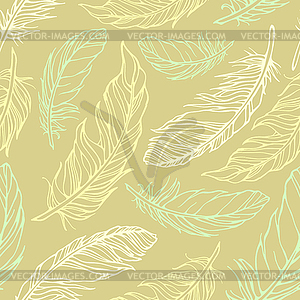 Seamless pattern with outline decorative feathers - vector image