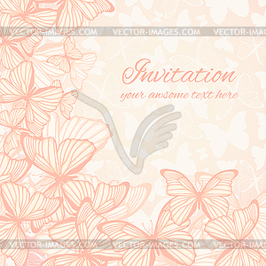 Greeting card template with butterfies and place - vector image