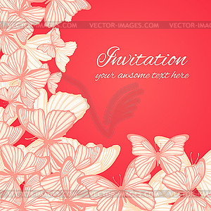 Greeting card template with butterfies and place - vector image