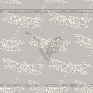 Seamless pattern with outline dragonflies - vector image