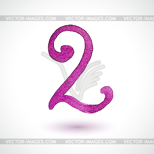 Number 2 painted with watercolor and brush - vector clipart