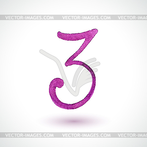 Number 3 painted with watercolor and brush - vector image